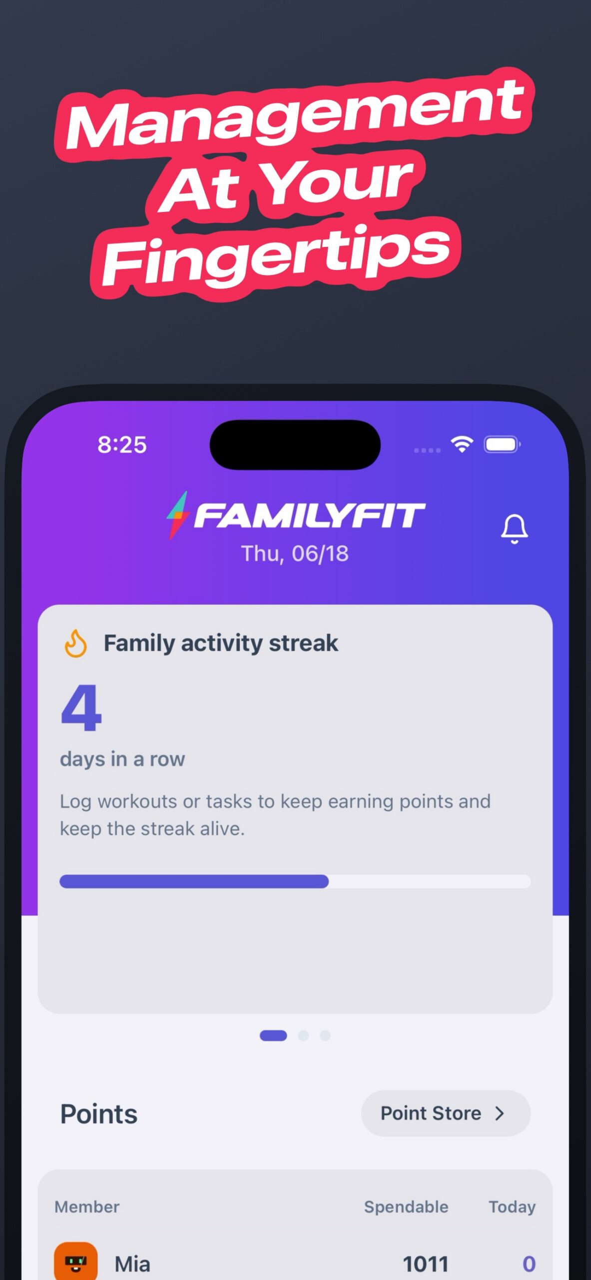 FamilyFit Home — most active this month on the family podium
